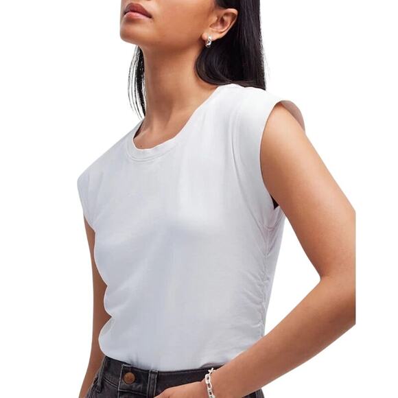 Madewell Side-Cinch Muscle Tee White Cap Sleeve Top Size S NWT - Picture 5 of 9
